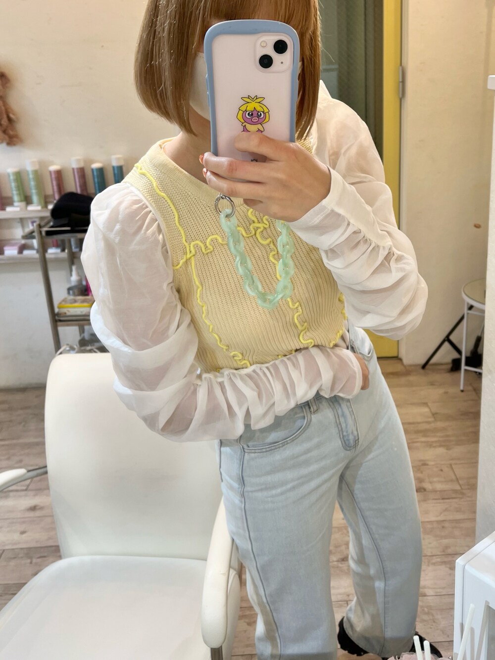 「お出かけコーデ、ラクチンコーデ、着回しコーデ、ootd、淡色コーデ、シアー、パフスリーブ、デニム」｜「ZARAのアイテム（シャツ/ブラウス、ホワイト系）」を使った、Otsuguさん（レディース・159cm）の春コーディネートの1枚目の写真
