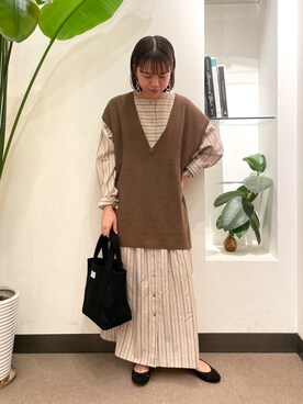 「ベスト×ワンピース」｜ホンダ マユさん（レディース・152cm）の秋コーディネート