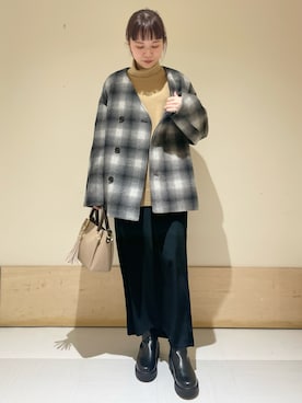 「服とコスメでなりたい自分に」｜「アイテム（ノーカラージャケット）」を使った、ホンダ マユさん（レディース・152cm）の冬コーディネート