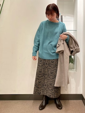 「ブルーニット」｜「アイテム（その他アウター）」を使った、ホンダ マユさん（レディース・152cm）の冬コーディネート