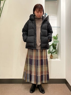 「チェック柄に恋してる」｜「アイテム（ダウンジャケット/コート）」を使った、ホンダ マユさん（レディース・152cm）の冬コーディネート