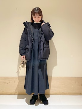 「チェックワンピース」｜「アイテム（ジャケット/アウター）」を使った、ホンダ マユさん（レディース・152cm）の冬コーディネート
