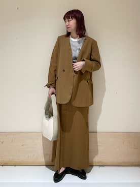 「いまどきジャケット写真」｜「アイテム（ノーカラージャケット）」を使った、ホンダ マユさん（レディース・152cm）の春コーディネート