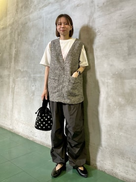 「ビーズバッグ」｜「アイテム（パンツ）」を使った、ホンダ マユさん（レディース・152cm）の夏コーディネート