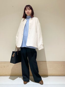 「キルトジャケット」｜「アイテム（ノーカラージャケット）」を使った、ホンダ マユさん（レディース・152cm）の冬コーディネート