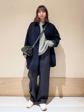 「春ニット」｜「アイテム（その他アウター）」を使った、ホンダ マユさん（レディース・152cm）の冬コーディネート