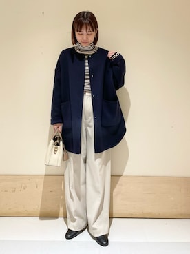 「リブニット」｜「アイテム（ノーカラージャケット）」を使った、ホンダ マユさん（レディース・152cm）の秋コーディネート