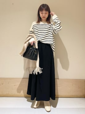 「ボーダーニット」｜ホンダ マユさん（レディース・152cm）の冬コーディネート