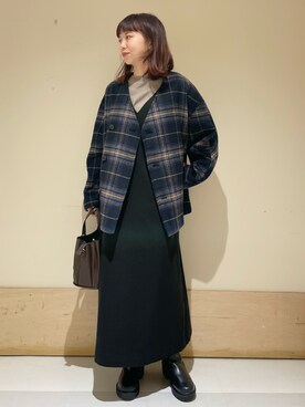 「服とコスメでなりたい自分に」｜「アイテム（ノーカラージャケット）」を使った、ホンダ マユさん（レディース・152cm）の冬コーディネート
