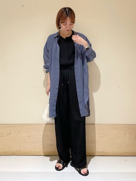 「ビッグシャツ」｜「アイテム（オールインワン・サロペット）」を使った、ホンダ マユさん（レディース・152cm）の春コーディネート