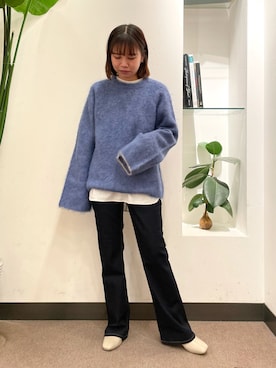「blue」｜「アイテム（ニット/セーター）」を使った、ホンダ マユさん（レディース・152cm）の秋コーディネート