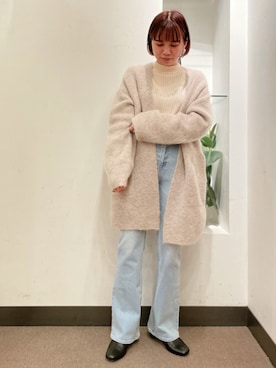 「UNFIL（アンフィル）のアイテム（カーディガン/ボレロ）」を使った、ホンダ マユさん（レディース・152cm）の冬コーディネート