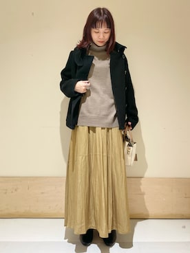 「ショールカラー」｜「アイテム（その他アウター）」を使った、ホンダ マユさん（レディース・152cm）の冬コーディネート
