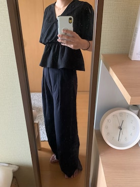 「GU（ジーユー）のアイテム（シャツ/ブラウス、ブラック系）」を使った、関西ガールさん（レディース・161cm）の夏コーディネート