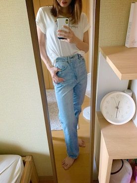 「GU（ジーユー）のアイテム（デニムパンツ、ブルー系）」を使った、関西ガールさん（レディース・161cm）の夏コーディネート