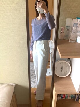 「GRL（グレイル）のセンタープレスストレートパンツ（その他パンツ、ホワイト系）」を使った、関西ガールさん（レディース・161cm）の夏コーディネート