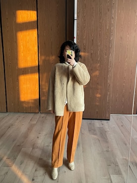 「no brand（ノーブランド）のアイテム（ノーカラージャケット）」を使った、shizukaさん（レディース・169cm）の冬コーディネート