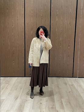 「no brand（ノーブランド）のアイテム（ノーカラージャケット）」を使った、shizukaさん（レディース・169cm）の冬コーディネート