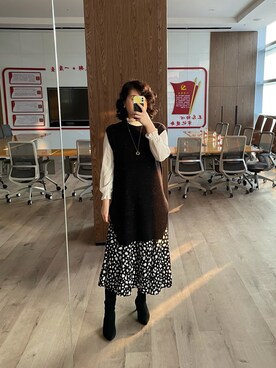 「no brand（ノーブランド）のアイテム（ノーカラーコート）」を使った、shizukaさん（レディース・169cm）の冬コーディネート