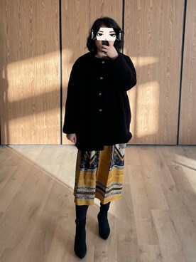 「no brand（ノーブランド）のアイテム（ノーカラージャケット）」を使った、shizukaさん（レディース・169cm）の冬コーディネート