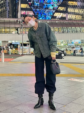 「アイテム（デニムジャケット、グリーン系）」を使った、ハナさん（レディース・162cm）の秋コーディネート