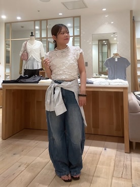「mystic（ミスティック）のアイテム（Tシャツ/カットソー）」を使った、mamiさん（レディース・158cm）の夏コーディネート