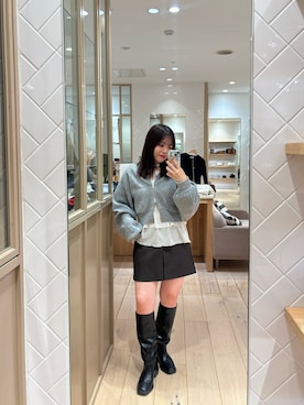 「mystic（ミスティック）のスクエアトゥロングブーツ（ブーツ）」を使った、mamiさん（レディース・158cm）の秋コーディネート