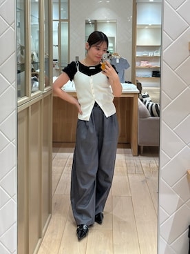 「mystic（ミスティック）のボタンリブキャミソール（キャミソール、ホワイト系）」を使った、mamiさん（レディース・158cm）の夏コーディネート