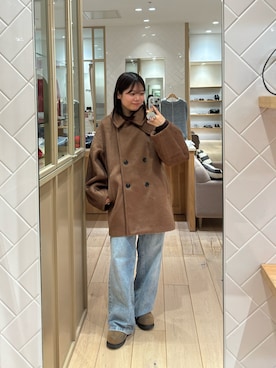 「アイテム（その他アウター、ブラウン系）」を使った、mamiさん（レディース・158cm）の冬コーディネート