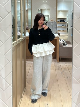 「mystic（ミスティック）の【4色展開◎】ペプラムヘンリーニット（ニット/セーター、ブラック系）」を使った、mamiさん（レディース・158cm）の春コーディネート