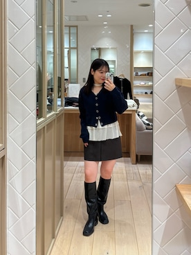 「mystic（ミスティック）のスクエアトゥロングブーツ（ブーツ）」を使った、mamiさん（レディース・158cm）の秋コーディネート