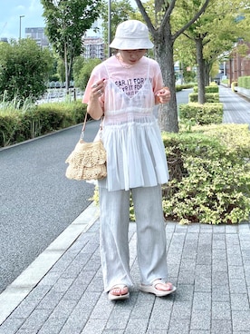 「GLOBAL WORK（グローバルワーク）のアイテム」を使った、𝚝𝚘𝚞.𝚊さん（レディース・152cm）の夏コーディネート
