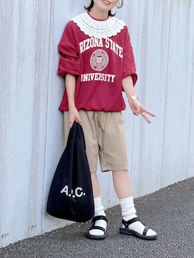 「A.P.C.（アーペーセー）のSAC SHOPPING REBOUND 20AC（トートバッグ）」を使った、𝚝𝚘𝚞.𝚊さん（レディース・152cm）の秋コーディネート