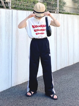 「ロックT」｜「アイテム（その他）」を使った、𝚝𝚘𝚞.𝚊さん（レディース・152cm）の夏コーディネート