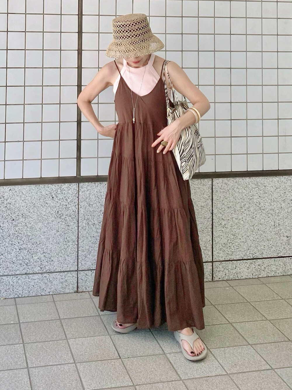 スローブイエナ 秋冬ロングワンピース ブラウン ガウンとしても