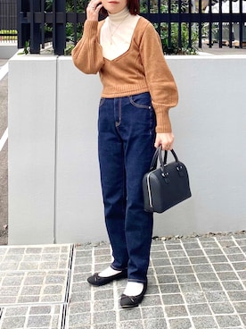 「ショート丈トップス」｜「アイテム（バレエシューズ）」を使った、𝚝𝚘𝚞.𝚊さん（レディース・152cm）の秋コーディネート