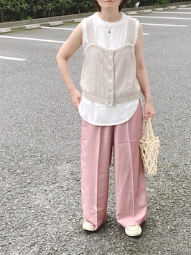「ビーズバッグ」｜「アイテム（その他トップス）」を使った、𝚝𝚘𝚞.𝚊さん（レディース・152cm）の夏コーディネート