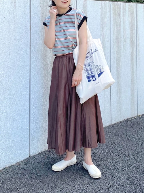 6（ロク）の「＜6(ROKU)＞COTTON MULTI BORDER NO SLEEVE T