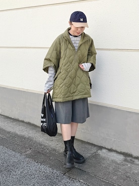 「niko and...（ニコアンド）のオリジナル配色キャップ（キャップ、ブルー系）」を使った、𝚝𝚘𝚞.𝚊さん（レディース・152cm）の冬コーディネート