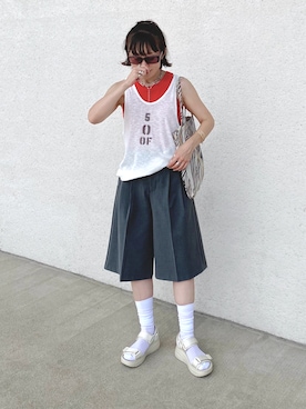 「GU（ジーユー）のアイテム」を使った、𝚝𝚘𝚞.𝚊さん（レディース・152cm）の夏コーディネート