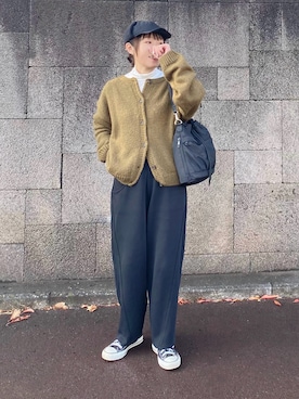 「タートルネック」｜「アイテム（キャップ）」を使った、𝚝𝚘𝚞.𝚊さん（レディース・152cm）の冬コーディネート