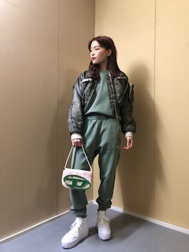 「diesel」｜知奈津さん（レディース・156cm）の冬コーディネート