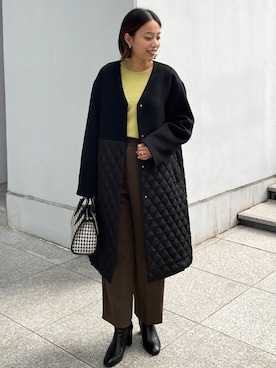 「OPAQUE.CLIP」｜「アイテム（ノーカラーコート）」を使った、OPAQUE.CLIPスタッフさん（レディース・158cm）の冬コーディネート