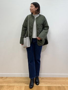 「OPAQUE.CLIP」｜「アイテム（ノーカラージャケット）」を使った、OPAQUE.CLIPスタッフさん（レディース・158cm）の冬コーディネート