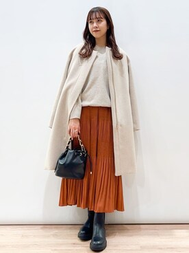 「OPAQUE.CLIP」｜「アイテム（ノーカラーコート）」を使った、OPAQUE.CLIPスタッフさん（レディース・158cm）の冬コーディネート