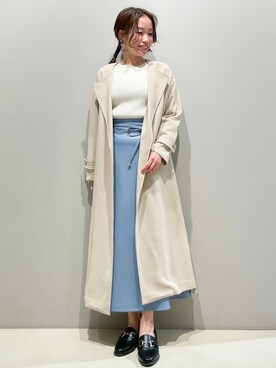 「レザースカート」｜「アイテム（ステンカラーコート）」を使った、OPAQUE.CLIPスタッフさん（レディース・158cm）の春コーディネート