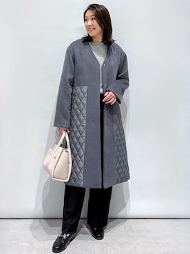 「OPAQUE.CLIP」｜「アイテム（ノーカラーコート）」を使った、OPAQUE.CLIPスタッフさん（レディース・159cm）の冬コーディネート