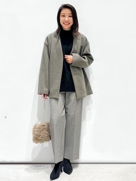 「OPAQUE.CLIP」｜「アイテム（ノーカラーコート）」を使った、OPAQUE.CLIPスタッフさん（レディース・159cm）の秋コーディネート