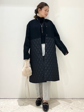 「OPAQUE.CLIP」｜「アイテム（ノーカラーコート）」を使った、OPAQUE.CLIPスタッフさん（レディース・158cm）の冬コーディネート