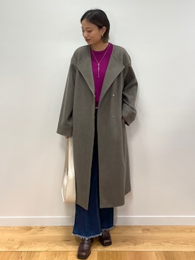 「OPAQUE.CLIP」｜「アイテム（ノーカラーコート）」を使った、OPAQUE.CLIPスタッフさん（レディース・158cm）の秋コーディネート